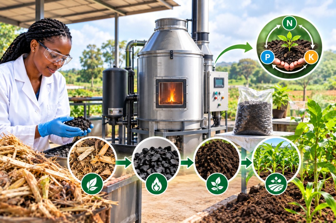 Development of improved carbonization reactor for valorisation of biomass-waste into bio-fertilizer.