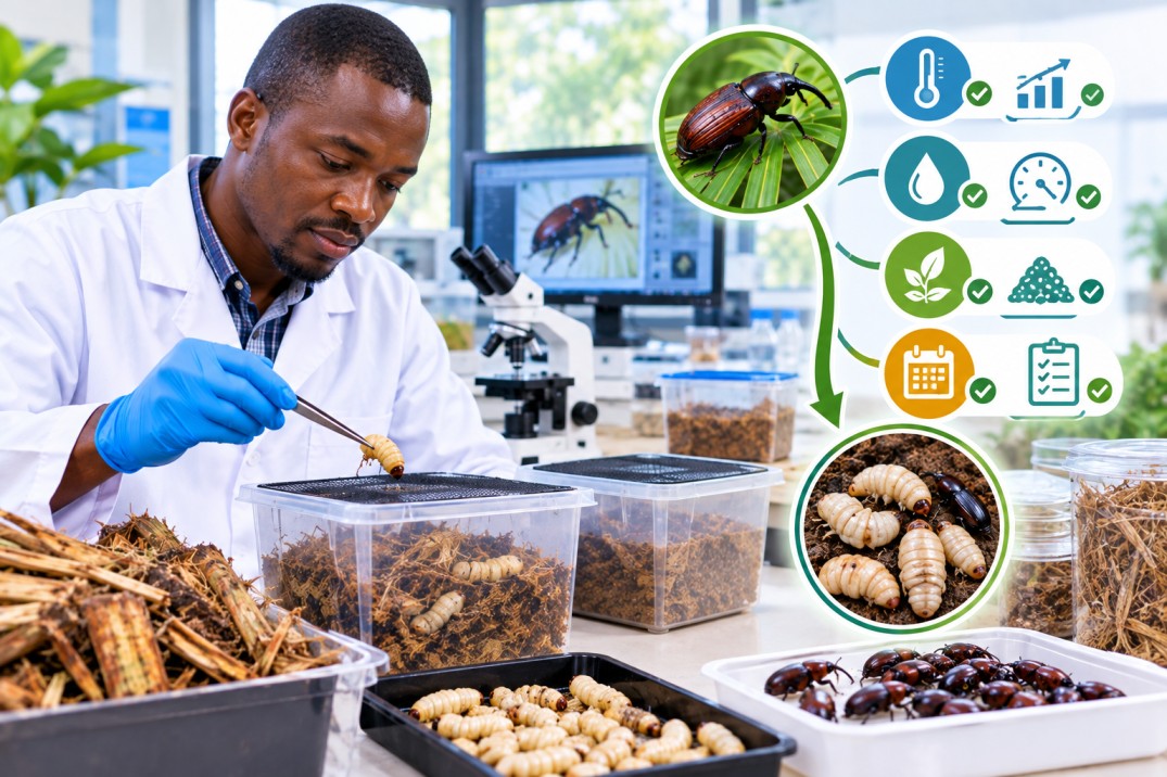 Optimising protocols for domestic rearing of the palm weevil, Rhynchophorus phoenicis, in Uganda for value added food products and biofertilizer